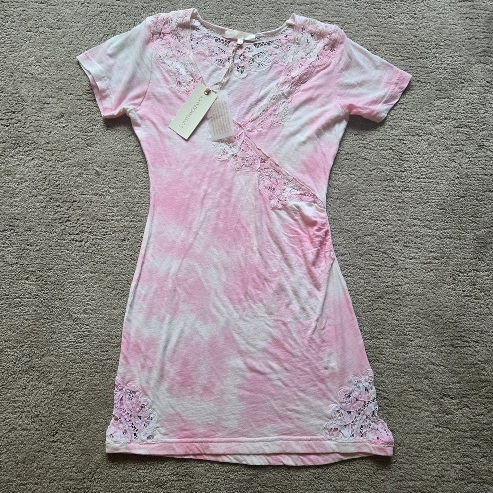 LoveShackFancy Mildred Mini Dress Island Pink Hand Dye Lace Crochet LK348-1089